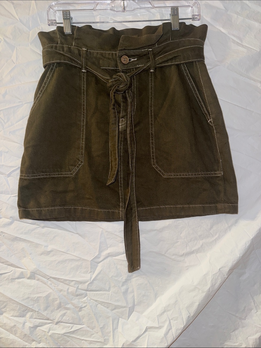 Free People Grunge Olive Utility Mini Skirt with Contrast Stitching
